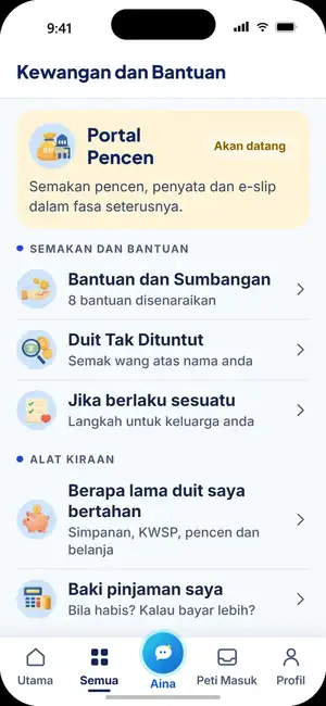 Skrin Kewangan dan Bantuan