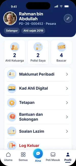 Skrin Akaun dan Sokongan